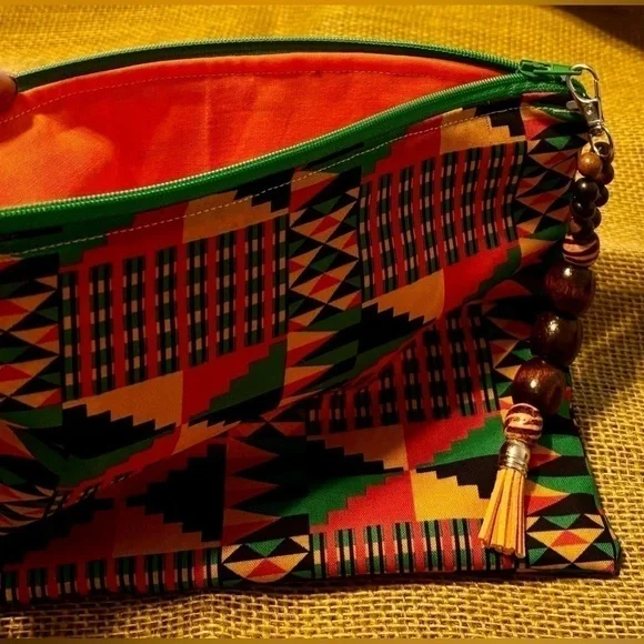 Hand Crafted Toiletries or Makeup Case in vibrant Prints with Beaded Pulls - Picture 4 of 6
